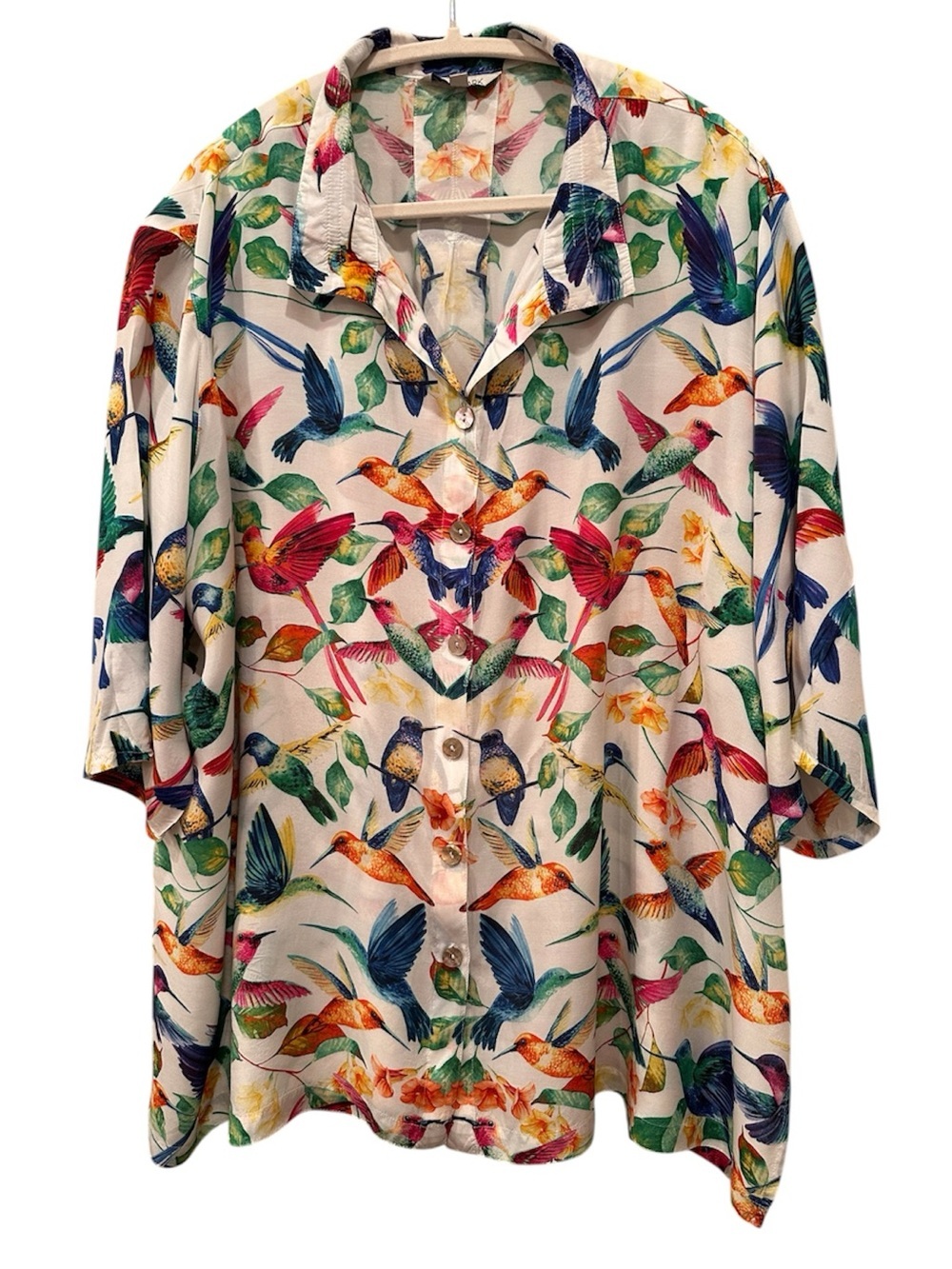 John Mark Hummingbird Floral  Button Down Blouse Novelty Print Quirky Sz 2X - Picture 2 of 12
